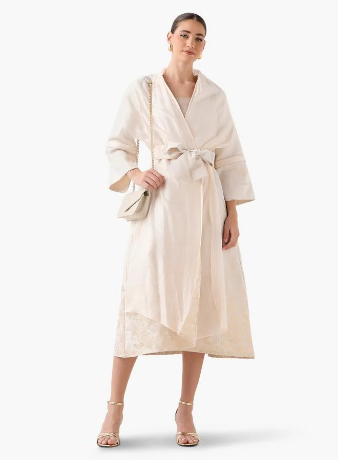 ايكونيك Iconic Relaxed Fit Jacquard Shrug with Tie-Up Belt